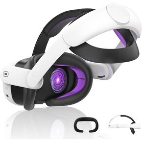 2-Piece Comfort Head Strap Kit for Meta/Oculus Quest 3 - Elite Strap and Silicone Face Pad Cover | Lightweight VR Headstrap with Memory Cotton Cushion | Enhance Support Relieve Squeeze On Face