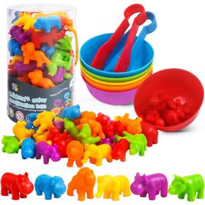Counting Dinosaurs Toys Matching Game with Sorting Bowls Preschool Learning Activities Montessori Sensory Toys for Math Color Sorting, Party Favors Birthday Valentine's Gifts for Kids Toddlers