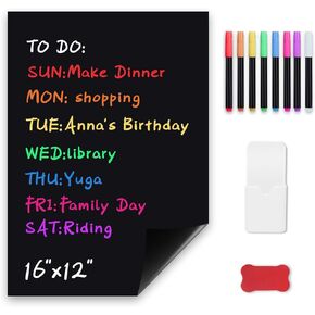 ورقة لوح مسح جاف مغناطيسي أسود من Uinkit للثلاجة مقاس 12 بوصة × 8 بوصة منظم ومخطط صغير للسبورة السوداء للثلاجة تتضمن 8 علامات وحامل قلم مغناطيسي وممحاة واحدة للعائلة والمطبخ in Kuwait