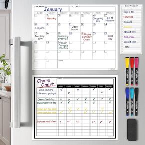 Magnetic Chore Chart for Kids Dry Erase Chore Chart for Adults 13" X 17" Behavior Reward Multiple Kids Chores Board Monthly Weekly Planner Magnetic Calendar For fridge Shopping List 6 Markers Included