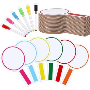 48 Pcs Dry Erase Answer Paddle with Markers Handheld Double Sided Paddles Colorful Flip Answer Dry Erase Paddles White Boards for Students Kids Score Boards Teacher (Round)