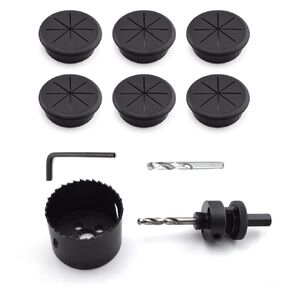 Desk Grommet Hole Cover and Hole Saw Kit Desk Wire Cord Cable Hole Cover with Matching Bi-Metal Holesaw Drill Bits for Organizing Cords Cables and Cables on Office Equipment Computer, 2 Inch,1 Set