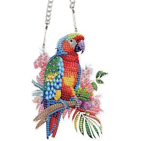 Animal Parrot DIY Acrylic Diamond Art Painting Pendant Kits Special Shaped Rhinestone Round Diamond Art Window Pendants Home Garden Wall Hanging Kits Home Wall Decor Gift