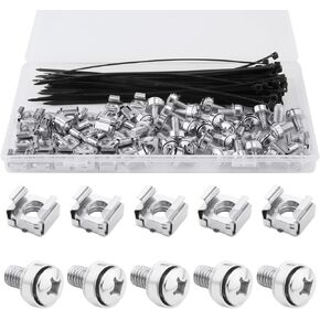 30pcs M6x16 Rack Mount Cage Nuts & Screws, with 50pcs Zip Ties Stainless Steel Mounting Screws and Square Nuts Accessories for Server Rack Cabinet Router Shelves (Silver)