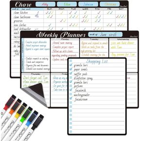 CLEVER CLEAN Magnetic Dry Erase Chore Chart - 8.5"x13" Chore Chart for Kids, Teens and Adults - 6.5"x8.5" List Board for Fridge - 6 Extra Fine Point Markers Included - Shipped Flat