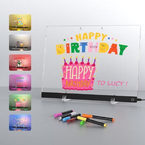Acrylic Dry Erase Board with Light, 6 Colors Neon Glow Memo LED Light-Up Message Note Board with Stand as Night Light/Desk Lamp for Home/Store/Office/Festival/Gift (13.7"X10", 7 Markers, White)