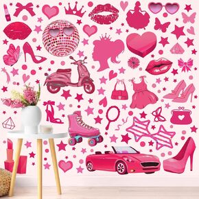 116 Pcs Hot Pink Girl Wall Stickers, Princess Doll Lip Heart Room Decor for Girls Bedroom, Removable Pink Wall Decor, Pink Girls Decorations Decals Sticker, 11.4 x 8.3 Inch, 6 Sheets in Kuwait
