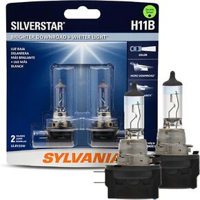 SYLVANIA - H11B SilverStar - High Performance Halogen Headlight Bulb, High Beam, Low Beam and Fog Replacement Bulb, Brighter Downroad with Whiter Light (Contains 2 Bulbs)