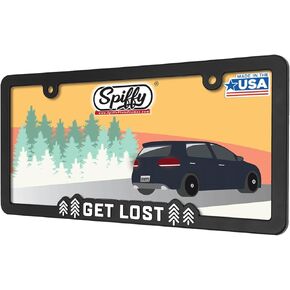 License Plate Frame | Get Lost | Adventure Tree & Hiking Tag Holder | Frames fit All US/CAN Vehicles | Matte Finish | Heavy Duty Cover | Strong Securing Clips | Original Design | Made in The USA