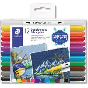 Staedtler Double-Ended Fabric Markers - Decorate T-Shirts, Pillows, Shoes and More, 12 Assorted Colors, 3190 TB12