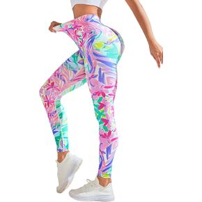 WDIRARA Women's Tie Dye Tummy Control Workout High Waist Sporty Skinny Leggings Pink Blue Small