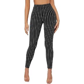 Floerns Women's Striped Print Wide Waistband Cropped Workout Legging Pants