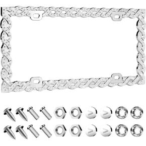 Valor 2 Pack Braid Bling Crystals Car License Plate Frames for Women, Sparkly Diamond License Plate Cover, Glitter Glass Rhinestone Car License Plate Holder, 4 Holes Zinc Alloy Frame with Screw Caps