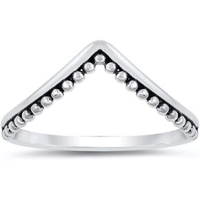 High Point Chevron Bali Bead Stacking Ring .925 Sterling Silver Band Sizes 3-12