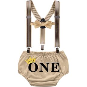 Wild ONE Cake Smash Costume Baby Boys 1st Birthday Outfits Bloomers Suspenders Bow Tie Photoshoot 3PCS Clothing Set