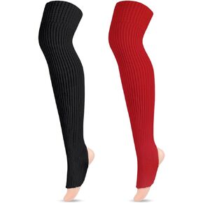 Littleforbig Thigh High School Girl Boot Socks Extra Long Over The Knee Knitted Stirrup Stockings 2 Pairs