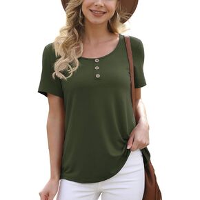 Feiersi Women's Summer Floral Tunic Tops Casual Blouse Short Sleeve Buttons Up T-Shirts