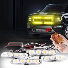 4 in 1 LED Strobe Flashing Light Bar,LED High Intensity Emergency Hazard Warning Lighting Bar,Emergency Hazard Warning Strobe light,DC12V Wireless Remote Control(Amber)