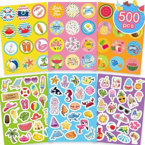 Joy Bang 500 PCS Summer Stickers for Kids, 30 Sheets Beach Ocean Sticker for Water Bottles, Ice Cream Sea Animal Children Holiday Hawaiian Sticker Bulks Crafts School Teacher Classroom Party Favors