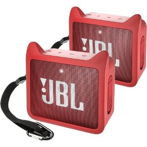 Pair of Protective Silicone Cover for JBL GO2 Case, Cute Shockproof Travel Carrying Case for JBL GO 2 Speaker Cover Sleeve with Adjustable Wrist Strap - Black