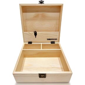 Wooden Keepsake Box with Lock and Storage Compartments Locking Wood boxes for Keepsakes Jewelry Knick Knacks Art Supplies (Natural)