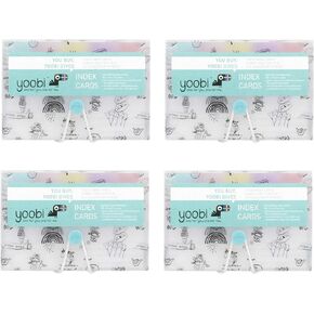 Yoobi Index Cards with Case | 4 Pack of Fun | 400 Total Notecards with Holder | Create Flash Cards for Homeschool