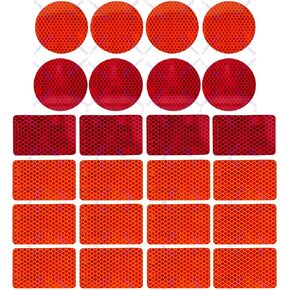 [ALL STAR TRUCK PARTS] (24 Decal Mix Pack) DOT-SAE Red & Amber 3 Inch Round / 2x3" Rectangle High Visibility Reflective Stick-On Prism Reflector | Trailer Camper RV Flatbed Fender Property Boat