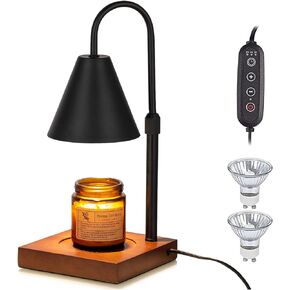 Romadedi Candle Warmer Lamp with Timer - for Large Scented Candle Jar Fragrance Gift for Women Adjustable Height Dimmable Light Electric Top Candle Wax Melter Home Decor Black 2 Bulbs Included