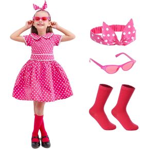 Girls 1950s Dress, Girls Vintage Dress, Retro 50s Costume for Girls, Polka Dot Dress with Headband, Glasses and Socks