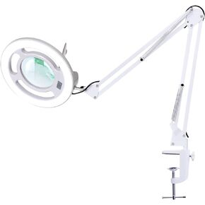 10X Magnifying Glass with Light, KIRKAS 2,200 Lumens LED Magnifying Lamp with Clamp, Stepless Dimmable Real Glass Lens Magnifier, Adjustable Arm Workbench Light for Close Work Hobby Repair - Black