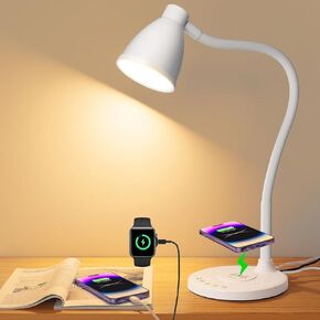 BOHON Desk Lamp for Home Office, LED Desk Light with USB C+A Charging Ports, Wireless Charger, 5 Colors Stepless Dimming Reading Light Timer, Touch Bedside Table Lamp for College Dorm Room Black