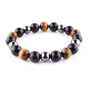 Triple Protection Bracelet - For Protection - Bring Luck And Prosperity, Unisex Stretchable Bracelet - Natural Gemstone Men-Women, Healing, Chakra, Yoga Balancing, Reiki (Hematite+Obsidian+Tiger Eye)