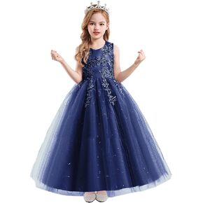 MYRISAM Flower Girls Embroidered Lace Wedding Party Sequins Dress Communion Formal Birthday Princess Pageant Long Tulle Gown