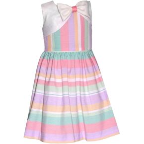 Bonnie Jean Girls 2T-16 Pastel Stripe Woven Yoke Bow Dress
