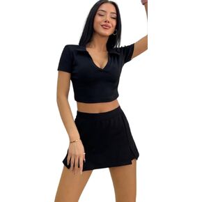 Crop Polo Shirts for Women Golf Collared Crop Tops Short Sleeve Workout Tennis T-Shirt V Neck Sports