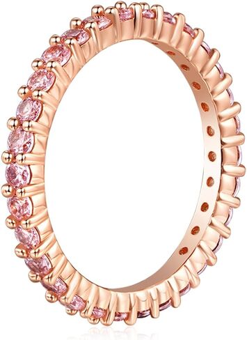 حلقات مطلية بالذهب الوردي عيار 18 قيراط، خاتم حب بيضاوي الشكل قابل للتكديس من الفضة الإسترليني، خاتم الخلود الشامل مصنوع من عناصر لا حصر لها من زركونيا مكعب، مقاس السوار 5-9، متعدد الألوان، معبأة في صندوق مجوهرات in Kuwait