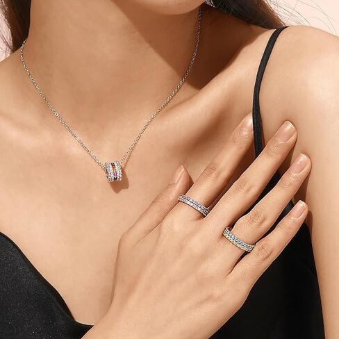 حلقات مطلية بالذهب الوردي عيار 18 قيراط، خاتم حب بيضاوي الشكل قابل للتكديس من الفضة الإسترليني، خاتم الخلود الشامل مصنوع من عناصر لا حصر لها من زركونيا مكعب، مقاس السوار 5-9، متعدد الألوان، معبأة في صندوق مجوهرات in Kuwait