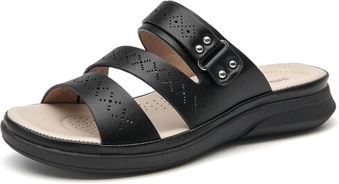 Women's Strappy Flat Sandals Arch Support Slip On Open Toe Dressy Slide Sandals Lightweight Comfortable Summer Beach Shoes in Saudi Arabia