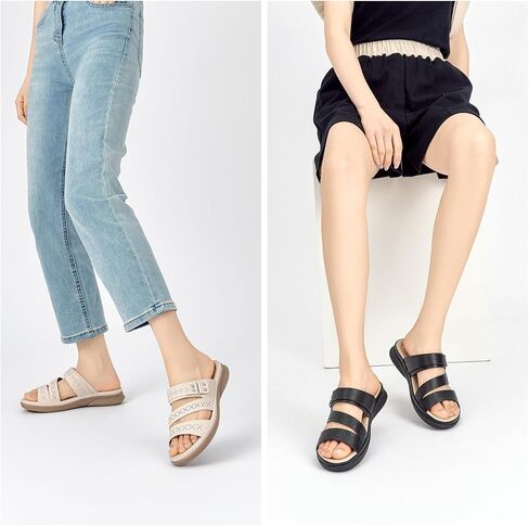 Women's Strappy Flat Sandals Arch Support Slip On Open Toe Dressy Slide Sandals Lightweight Comfortable Summer Beach Shoes in Saudi Arabia