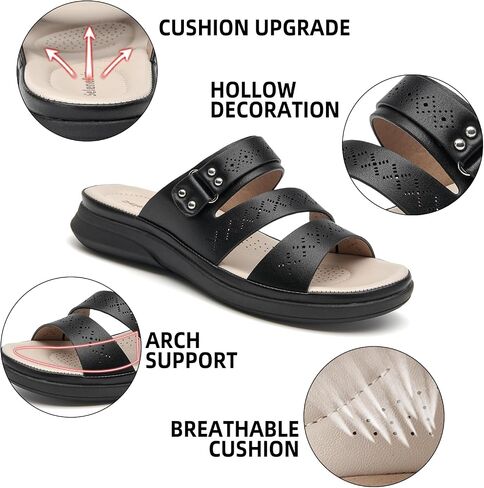 Women's Strappy Flat Sandals Arch Support Slip On Open Toe Dressy Slide Sandals Lightweight Comfortable Summer Beach Shoes in Saudi Arabia