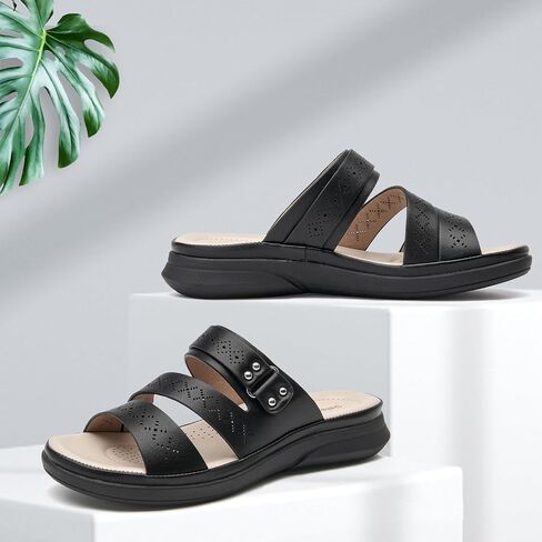 Women's Strappy Flat Sandals Arch Support Slip On Open Toe Dressy Slide Sandals Lightweight Comfortable Summer Beach Shoes in Saudi Arabia
