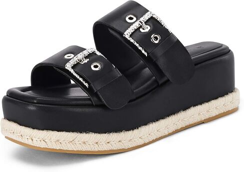 Coutgo Women's Platform Sandals, Adjustable Rhinestone Buckle Slides, Slip on Open Toe Espadrille Summer Shoes in Saudi Arabia