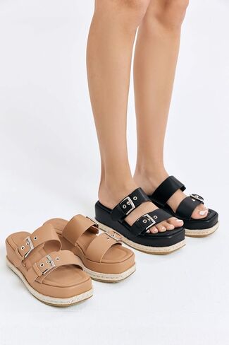 Coutgo Women's Platform Sandals, Adjustable Rhinestone Buckle Slides, Slip on Open Toe Espadrille Summer Shoes in Saudi Arabia