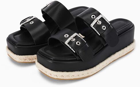 Coutgo Women's Platform Sandals, Adjustable Rhinestone Buckle Slides, Slip on Open Toe Espadrille Summer Shoes in Saudi Arabia