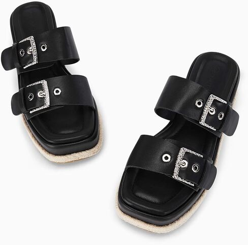 Coutgo Women's Platform Sandals, Adjustable Rhinestone Buckle Slides, Slip on Open Toe Espadrille Summer Shoes in Saudi Arabia