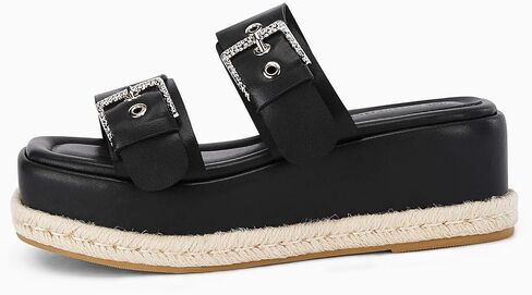 Coutgo Women's Platform Sandals, Adjustable Rhinestone Buckle Slides, Slip on Open Toe Espadrille Summer Shoes in Saudi Arabia