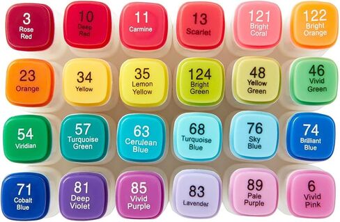 KINGART 424-24A PRO Double-Ended Alcohol Ink Art Markers, 24 BRIGH TColors, Fine Point & Chisel Tips, Permanent with Superior Blendability, Includes Plastic Case, 24 Pc. in Saudi Arabia