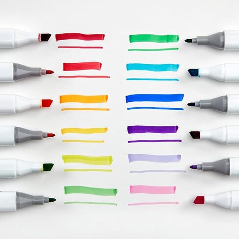 KINGART 424-24A PRO Double-Ended Alcohol Ink Art Markers, 24 BRIGH TColors, Fine Point & Chisel Tips, Permanent with Superior Blendability, Includes Plastic Case, 24 Pc. in Saudi Arabia