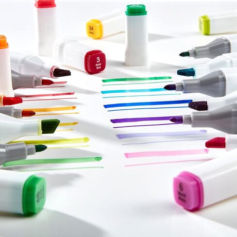 KINGART 424-24A PRO Double-Ended Alcohol Ink Art Markers, 24 BRIGH TColors, Fine Point & Chisel Tips, Permanent with Superior Blendability, Includes Plastic Case, 24 Pc. in Saudi Arabia