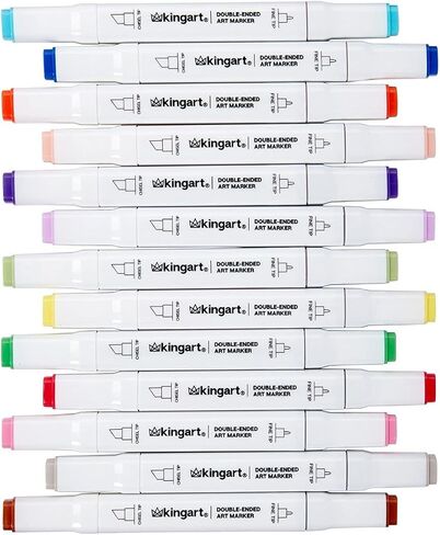 KINGART 424-24A PRO Double-Ended Alcohol Ink Art Markers, 24 BRIGH TColors, Fine Point & Chisel Tips, Permanent with Superior Blendability, Includes Plastic Case, 24 Pc. in Saudi Arabia